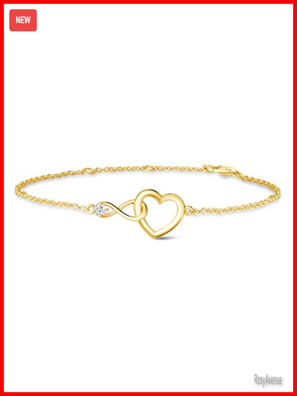 Infinity Love Heart Bracelet 925 Sterling Silver Gold Plated CZ Adjustable Chain